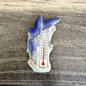 VTG Blue Dolphin Wall Thermometer Resin Plaque Nautical Ocean Beach Decor 3.5"